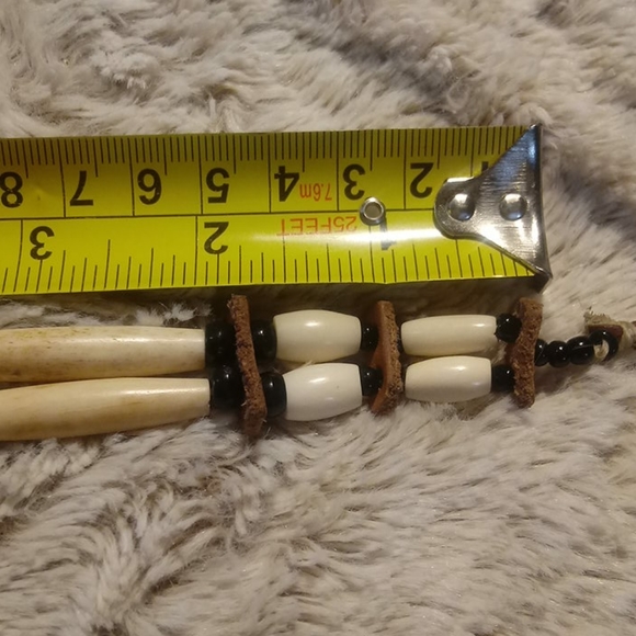 Bone / Black beaded Leather Strap Necklace - Picture 10 of 16